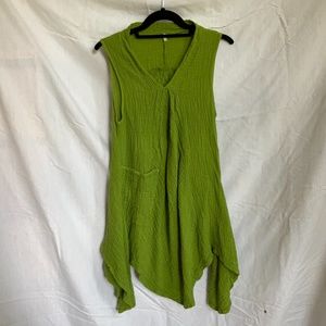Green cotton fairycore ruffle hem dress